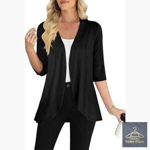 Lightweight 3/4 Sleeve Open Front Cardigan Soft Stretchy Casual Sweater